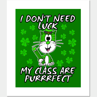 St. Patrick's Day Teacher Cat Posters and Art